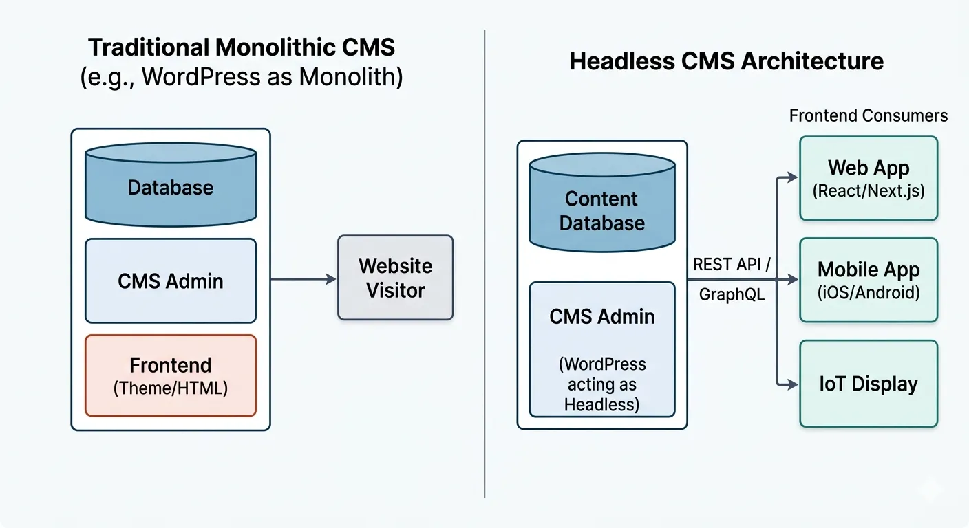 A visual contrast of traditional and headless architecture